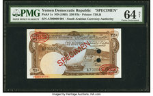 Yemen Democratic Republic South Arabian Currency Authority 250 Fils ND (1965) Pick 1s Specimen PMG Choice Uncirculated 64Net. Previously mounted, two ...