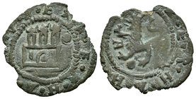 Catholic Kings (1474-1504). 2 maravedís. Coruña. A. (Rs-187). Anv.: Con venera y A, a derecha del escudo. Rev.: Con A delante y venera debajo del león...