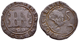 Catholic Kings (1474-1504). 2 maravedís. Coruña. F. (Rs-214, variante puntiación). Anv.: Con F entre roeles debajo y puntos alrededor del castillo. Re...