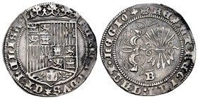 Catholic Kings (1474-1504). 1 real. Burgos. B. (Cal-288). Ag. 3,38 g. Con hoja de perejil en la leyenda del reverso. Choice VF. Est...120,00.