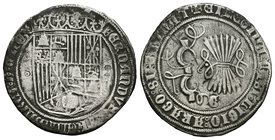 Catholic Kings (1474-1504). 1 real. Granada. Ag. 3,04 g. Escudo entre roeles. Alabeada. Almost VF. Est...75,00.