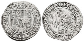 Catholic Kings (1474-1504). 1 real. Segovia. (Cal-341). Ag. 3,14 g. Acueducto de tres arcos de dos pisos. Scarce. Choice VF. Est...140,00.