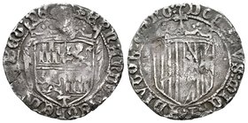 Catholic Kings (1474-1504). 1 real. Toledo. (Lf-C7.4.1). (Cy-no la cita). Ag. 2,84 g. Anterior a la pragmática. Punto a ambos lados del escudo de Arag...