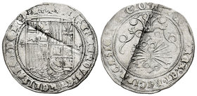 Catholic Kings (1474-1504). 1 real. Toledo. (Cal-411). Ag. 3,33 g. Escudo entre cruz de puntos y T. Fuerte doblez. Almost VF. Est...50,00.