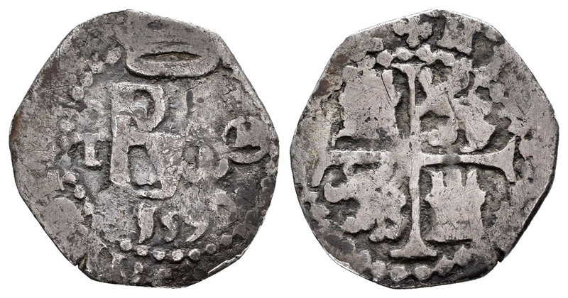 Philip II (1556-1598). 1/2 real. 1590. Toledo. M. (Cal-750). Ag. 1,45 g. Scarce....