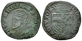 Philip II (1556-1598). 1 liard. 1586. Bruges. (Vti-585). Ae. 4,83 g. Choice F. Est...35,00.