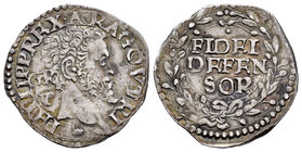 Philip II (1556-1598). 1 carlino. Nápoles. (Vti-316 variante). Anv.: PHILIPP REX ARAGO VTR. Cabeza desnuda a derecha, detrás GR/VP. Rev.: FIDEI / DEFE...