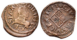 Philip III (1598-1621). 1 diner. 1611. Vic (Barcelona). (Cal-916). Ae. 1,59 g. Almost VF. Est...35,00.