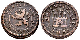 Philip III (1598-1621). 2 maravedís. 1598. Segovia. (Cal-796, como 4 maravedís). (Jarabo-Sanahuja-C31). Ae. 3,12 g. Sin ceca ni valor. Scarce. Almost ...