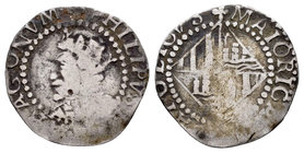 Philip III (1598-1621). 1/2 real. Mallorca. (Cal-1144, como Felipe IV). Ag. 0,99 g. Rare. Choice F. Est...100,00.