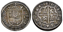Philip III (1598-1621). 1 real. 1621. Segovia. A. (Cal-477). Ag. 2,81 g. Acueducto de dos arcos. Puntos acotando el valor. Punto en la fecha entre el ...