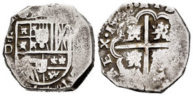 Philip III (1598-1621). 2 reales. Sevilla. D. (Cal-tipo 124). Ag. 6,79 g. VF. Est...100,00.