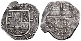 Philip III (1598-1621). 4 reales. (16)14. Toledo. O. (Cal-no cita). Ag. 13,31 g. Visibles las bases del 1 y el 4 de la fecha. Algunos consideran que l...
