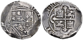 Philip III (1598-1621). 8 reales. (1607-1617). México. F. (Cal-Tipo 49). Ag. 27,44 g. Fecha no visible. Escasa. VF. Est...200,00.