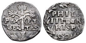Philip III (1598-1621). 1 carlino (3 cinquine). Nápoles. (Vti-tipo 48). Ag. 2,05 g. Choice VF. Est...50,00.