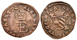 Albert and Elizabeth (1598-1621). Doble dinero. 1616. Bruges. (Vti-48). (Vanhoudt-599). Ae. 2,19 g. Scarce. Almost VF. Est...50,00.