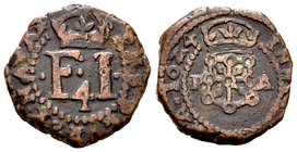 Philip IV (1621-1665). 4 cornados. 1624. Pamplona. (Cal-1469). Ae. 4,23 g. Escudo entre P-A. VF. Est...45,00.