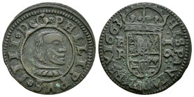 Philip IV (1621-1665). 16 maravedís. 1663. Burgos. R. (Cal-1249). (Jarabo-Sanahuja-M4). Ae. 4,01 g. Almost VF. Est...18,00.