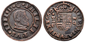 Philip IV (1621-1665). 16 maravedís. 1662. Cuenca. (Cal-1317). (Jarabo-Sanahuja-M191). Ae. 3,85 g. El 6 del valor tumbado. Choice VF. Est...35,00.