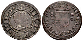 Philip IV (1621-1665). 16 maravedís. 1663. Cuenca. (Cal-1318). (Jarabo-Sanahuja-M196). Ae. 4,09 g. Choice F. Est...20,00.