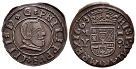 Philip IV (1621-1665). 16 maravedís. 1663. Madrid. Y. (Cal-1402). (Jarabo-Sanahuja-M394 variante). Ae. 4,56 g. Escasa. Almost XF. Est...35,00.