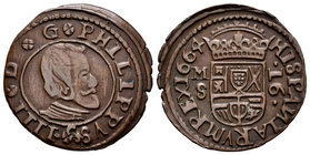 Philip IV (1621-1665). 16 maravedís. 1664. Madrid. S. (Cal-1405). (Jarabo-Sanahuja-M389). Ae. 4,83 g. La N invertida en reverso. Choice VF. Est...35,0...