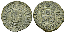 Philip IV (1621-1665). 16 maravedís. 1664. Valladolid. M. (Cal-1674). (Jarabo-Sanahuja-M820). Ae. 4,09 g. Corona cerrada. Escasa, aun más en esta cons...