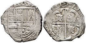 Philip IV (1621-1665). 8 reales. 1631. Potosí. T. (Cal-473). Ag. 26,89 g. Visible los dos últimos dígitos de la fecha. Escasa. VF. Est...300,00.