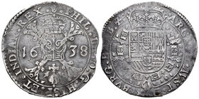 Philip IV (1621-1665). 1 patagón. 1638. Brussels. (Vanhoudt-645.BS). (Vti-1011). Ag. 28,05 g.  Tono. Choice VF. Est...150,00.