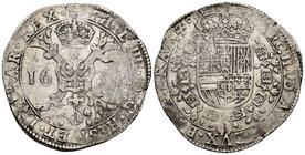 Philip IV (1621-1665). 1 patagón. 1633. Tournai. (Vti-1120). (Vanhoudt-645.TO). Ag. 27,94 g. Vano en la fecha, pero legible. Almost VF. Est...110,00.