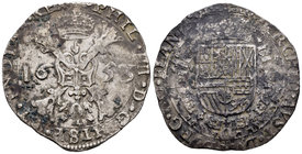 Philip IV (1621-1665). 1 patagón. 1653. Tournai. (Vti-1136). (Vanhoudt-645.TO). Ag. 28,03 g. Leves concreciones y oxidaciones. Almost VF. Est...80,00....