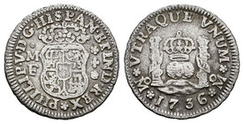 Philip V (1700-1746). 1/2 real. 1736. México. MF. (Cal-1859). Ag. 1,61 g. Almost VF. Est...40,00.
