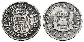 Philip V (1700-1746). 1/2 real. 1739. México. MF. (Cal-1863). Ag. 1,49 g. Choice F. Est...40,00.