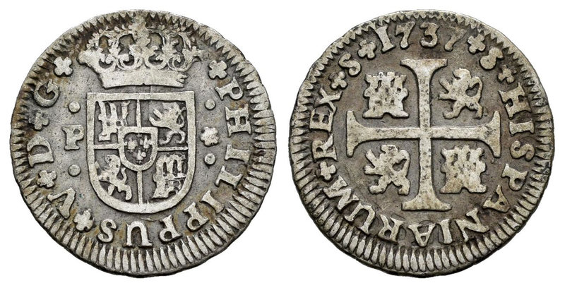 Philip V (1700-1746). 1/2 real. 1737. Sevilla. P. (Cal-1935). Ag. 1,40 g. Choice...