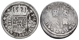 Philip V (1700-1746). 1 real. 1727. Madrid. A. (Cal-1533). Ag. 2,55 g. Fecha a las 6 horas en reverso. Interesante. Choice F. Est...60,00.