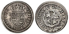 Philip V (1700-1746). 1 real. 1728. Sevilla. P. Ag. 2,71 g. Choice VF. Est...60,00.