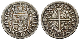Philip V (1700-1746). 1 real. 1738. Sevilla. PJ. (Cal-1724). Ag. 2,84 g. VF. Est...30,00.