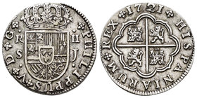 Philip V (1700-1746). 2 reales. 1721. Sevilla. J. (Cal-1423). Ag. 5,24 g. Choice VF. Est...60,00.