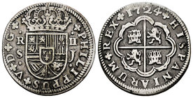 Philip V (1700-1746). 2 reales. 1724. Sevilla. J. (Cal-1426). Ag. 5,32 g. Almost VF. Est...20,00.