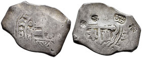 Philip V (1700-1746). 8 reales. 1715. México. J. (Cal-744). Ag. 26,22 g. Con 4 resellos de Soumanap, capital del puerto de la isla Madura, en las Indi...