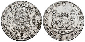 Ferdinand VI (1746-1759). 8 reales. 1759. México. MM. (Cal-344). Ag. 26,97 g. Leves rayitas. Choice VF. Est...175,00.