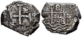 Ferdinand VI (1746-1759). 8 reales. 1748. Potosí. q. (Cal-358). Ag. 22,43 g. Doble fecha. Scarce. Choice VF. Est...250,00.