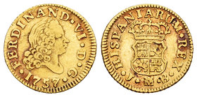 Ferdinand VI (1746-1759). 1/2 escudo. 1757. Madrid. JB. (Cal-255). Au. 1,75 g. VF. Est...110,00.