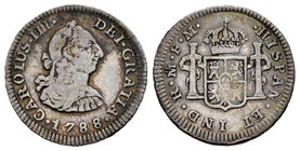 Charles III (1759-1788). 1/2 real. 1788. México. FM. (Cal-1781). Ag. 1,66 g. Choice F. Est...25,00.