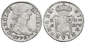 Charles III (1759-1788). 2 reales. 1778. Sevilla. CF. (Cal-1447). Ag. 5,76 g. Golpecitos. Almost XF. Est...160,00.