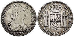 Charles III (1759-1788). 4 reales. 1777. Potosí. PR. (Cal-1179). Ag. 13,26 g. Agujero. Scarce. Choice F. Est...50,00.