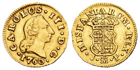 Charles III (1759-1788). 1/2 escudo. 1760. Madrid. JP. (Cal-753). Au. 1,74 g. Corona de puntos. Choice VF. Est...150,00.