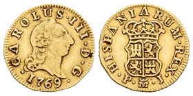 Charles III (1759-1788). 1/2 escudo. 1769. Madrid. PJ. (Cal-763). Au. 1,72 g. VF. Est...120,00.