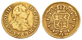 Charles III (1759-1788). 1/2 escudo. 1783. Madrid. JD. (Cal-774). Au. 1,75 g. VF. Est...100,00.