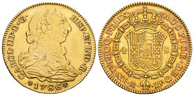 Charles III (1759-1788). 4 escudos. 1786. Madrid. DV. (Cal-311). Au. 13,43 g. Leves rayas en reverso. Brillo original en reverso. Choice VF/Almost XF....